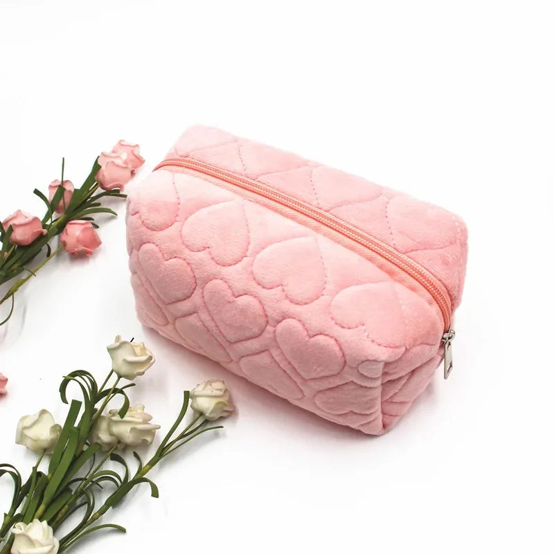 Trousse de Toilette Voyage Femme – Sac Maquillage Peluche Douce, Zippé