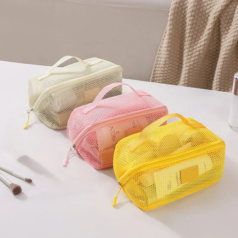 Trousse toilette mesh transparente – Grande capacité, Organisateur maquillage portable
