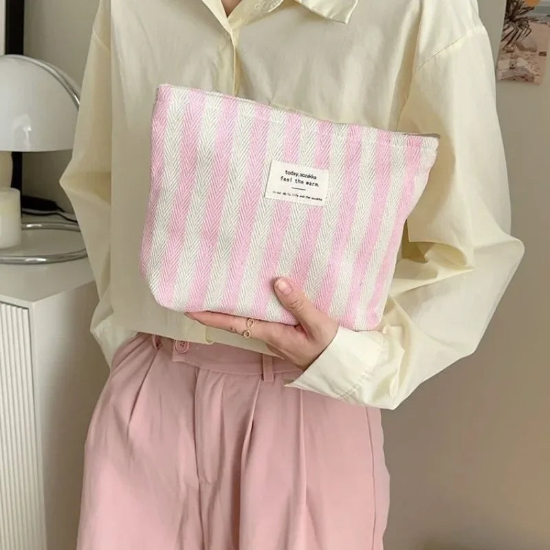 Trousse de toilette rayée - Pochette maquillage portable