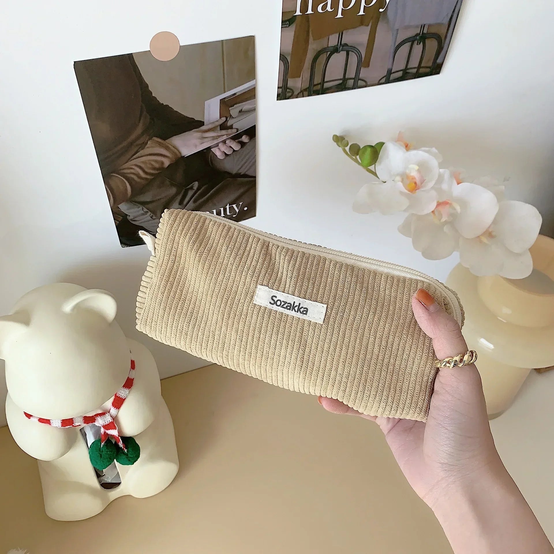 Trousse de Toilette Zip Voyage – Organisateur, Velours côtelé, Petite Pochette Maquillage
