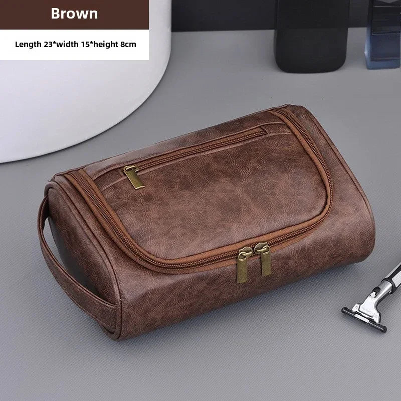 Trousse de Toilette Homme en Cuir – Sac de Voyage Portable, Grande Capacité