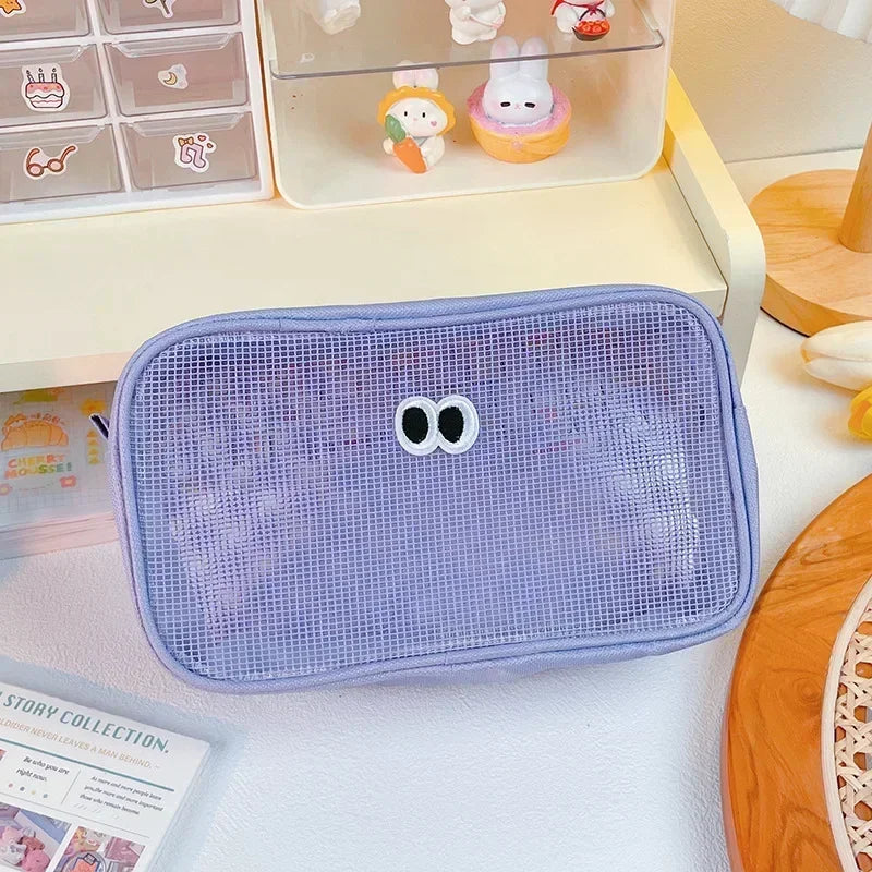 Trousse de Toilette Transparente en Maille – Maquillage Kawaii Couleurs Bonbon