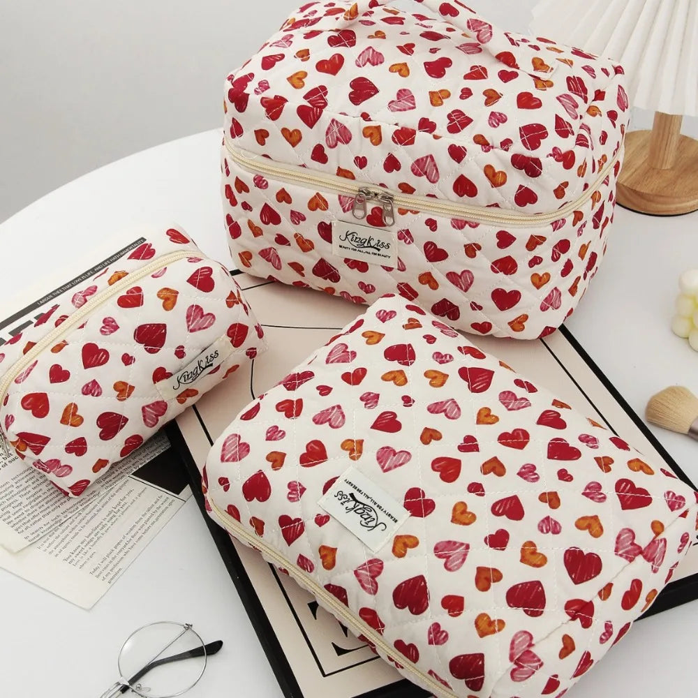 Trousse de Toilette Femme Cœur Imprimé – Grande Capacité, Organisateur Voyage
