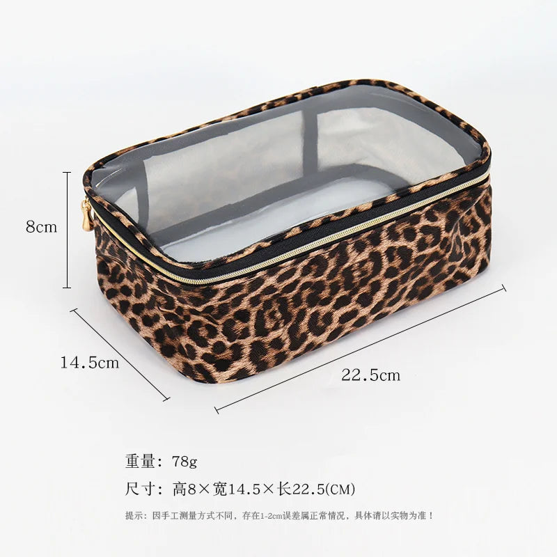 Trousse de Toilette Transparente Léopard – Grande Capacité avec Zip
