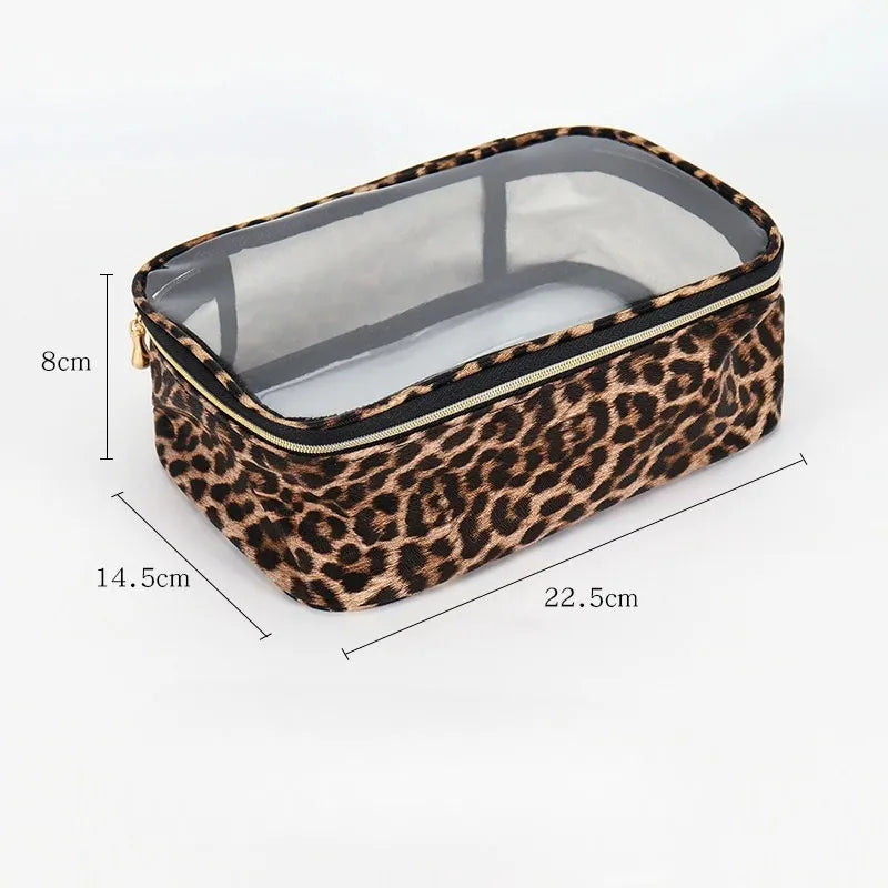 Trousse de Toilette Transparente Léopard – Grande Capacité avec Zip