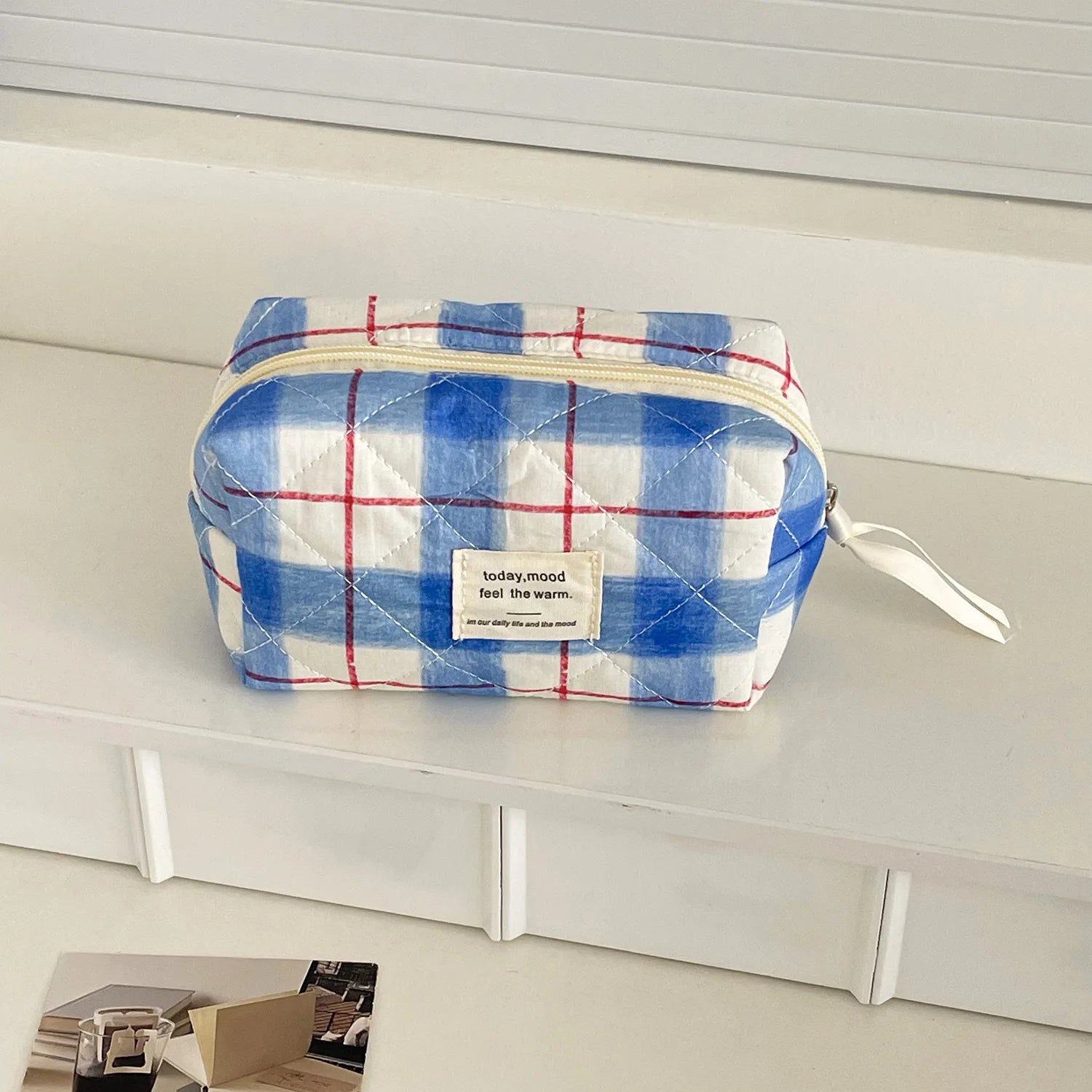 Trousse de Toilette Vintage Plaid - Maquillage Voyage en Coton Matelassé