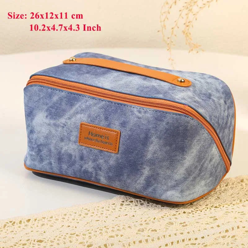 Trousse Denim Étanche – Grande Capacité, Voyage, Maquillage