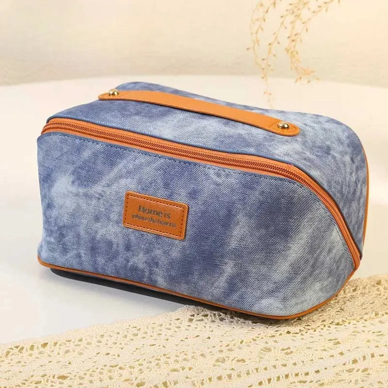 Trousse Denim Étanche – Grande Capacité, Voyage, Maquillage