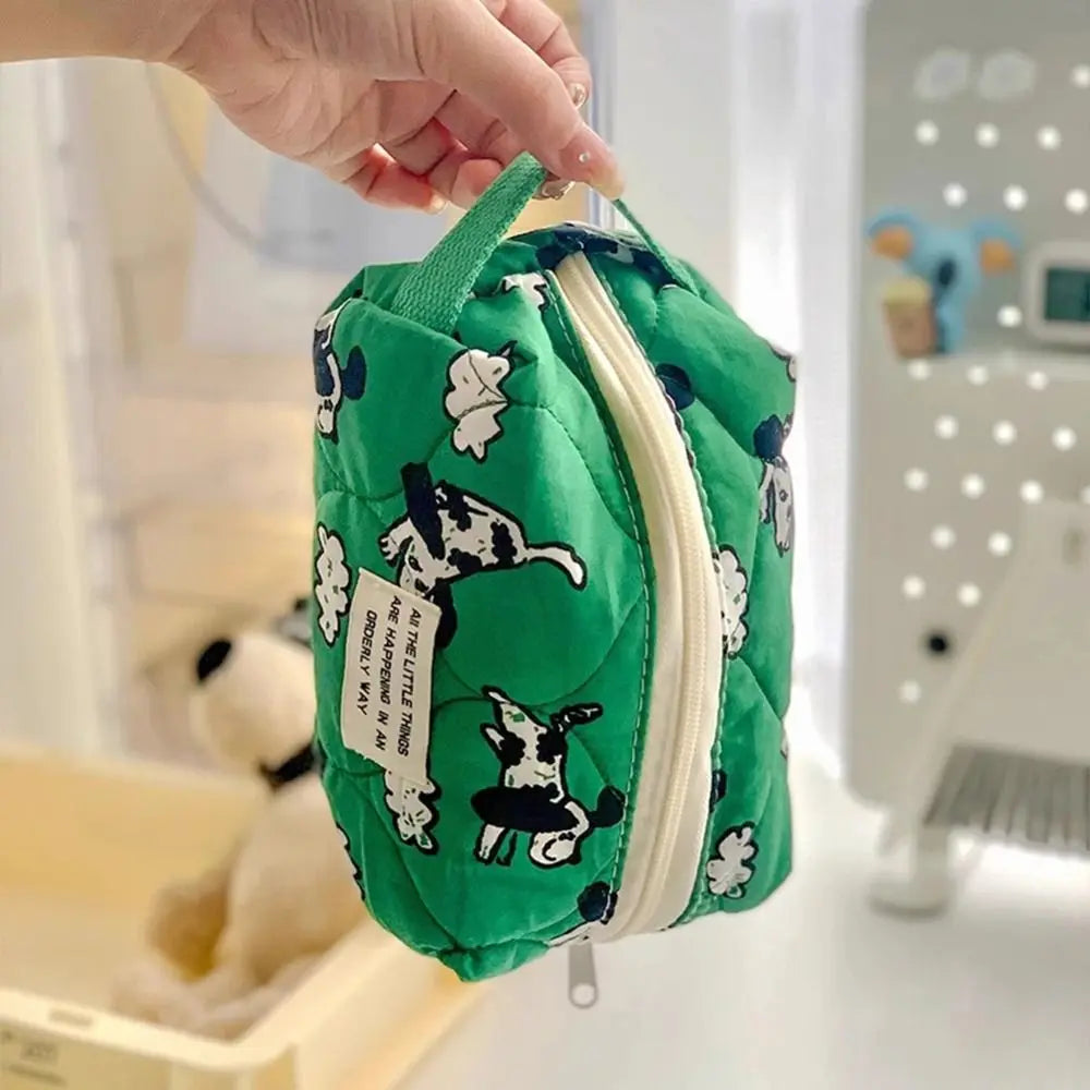Trousse de toilette verte en coton – Style coréen, chien cartoon, grande capacité