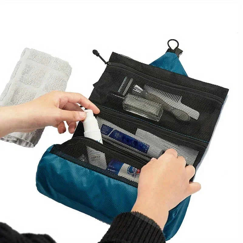 Trousse de toilette pliable étanche — Séparation humide/sèche, rangement maquillage