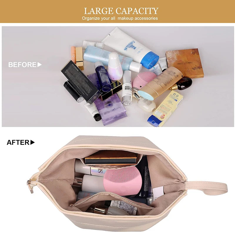 Trousse de Toilette Cuir Étanche Double-Couche – Maquillage Voyage
