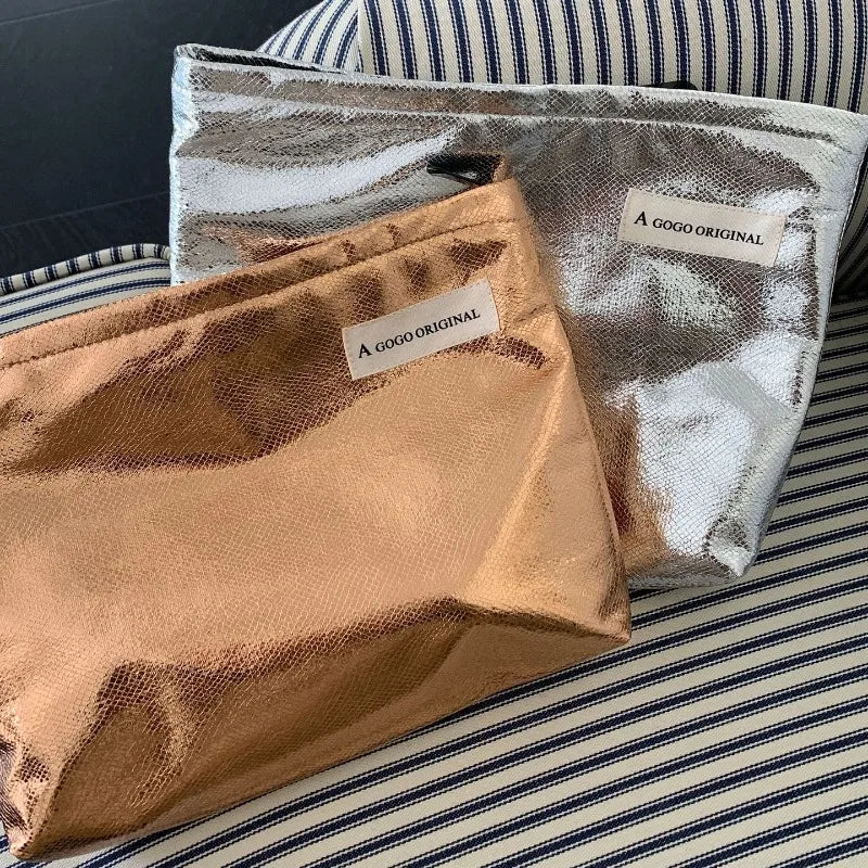 Trousse dorée et argentée – Étanche, pochette de voyage