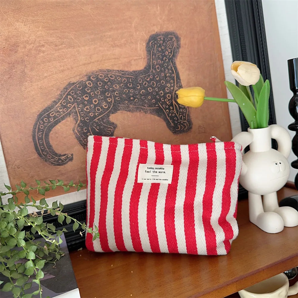 Trousse de toilette rayée - Pochette maquillage portable