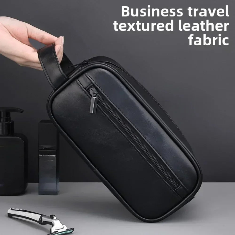 Trousse de Toilette Homme en Cuir – Sac de Voyage Portable, Grande Capacité