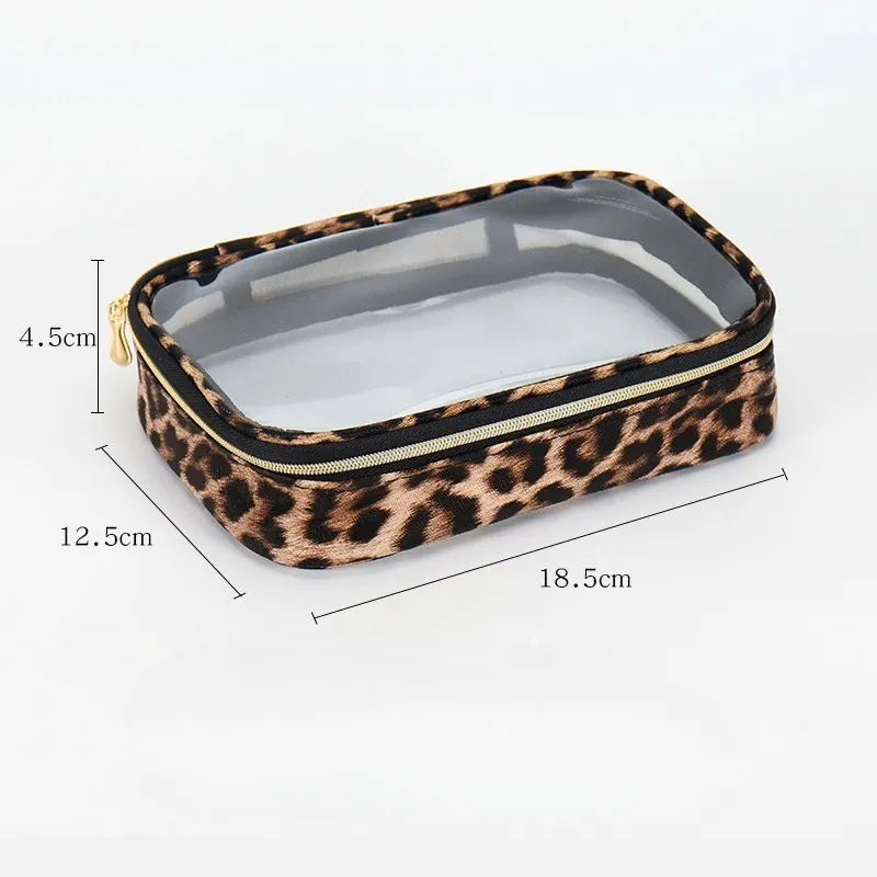 Trousse de Toilette Transparente Léopard – Grande Capacité avec Zip