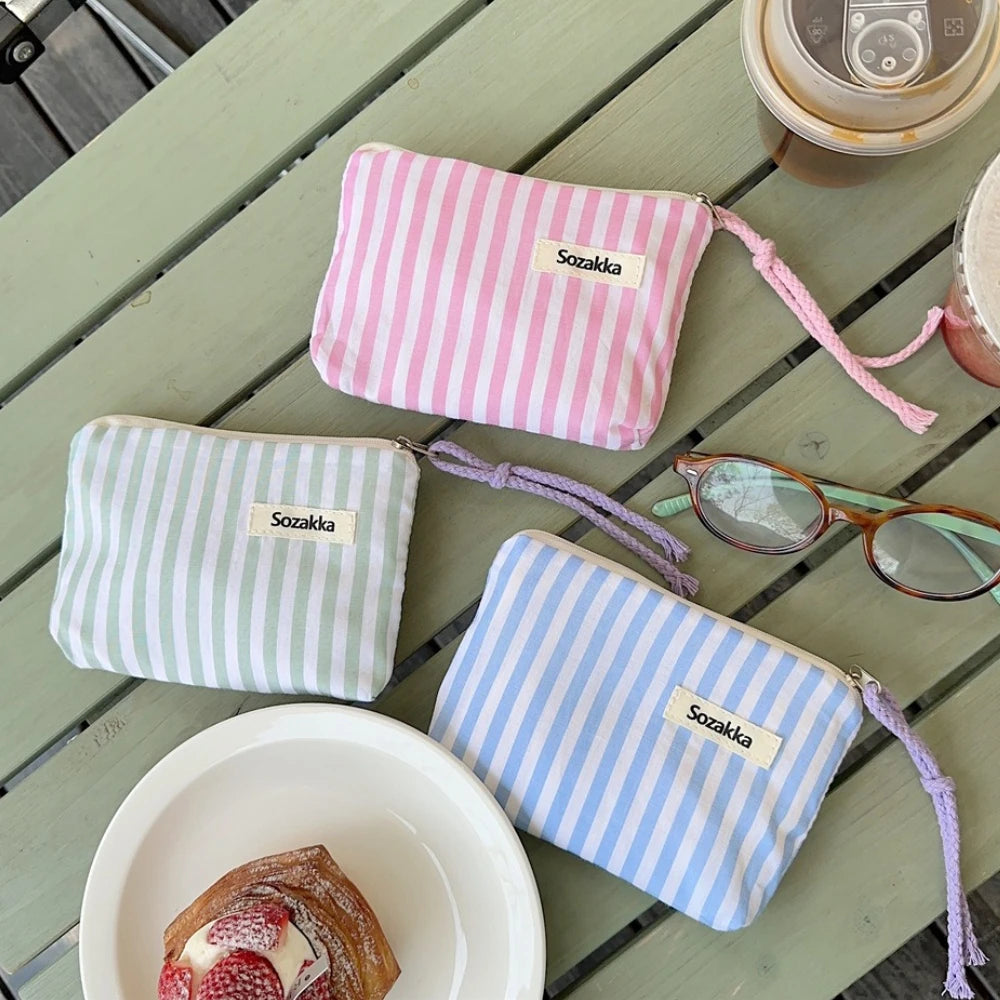 Trousse de Toilette Mini Canvas Rayée – Trousse Maquillage Femme Compacte