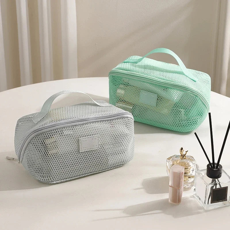 Trousse toilette mesh transparente – Grande capacité, Organisateur maquillage portable