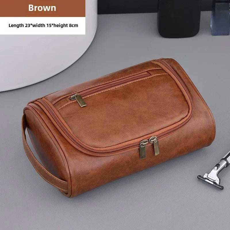 Trousse de Toilette PU Cuir Rétro Étanche – Voyage Unisexe