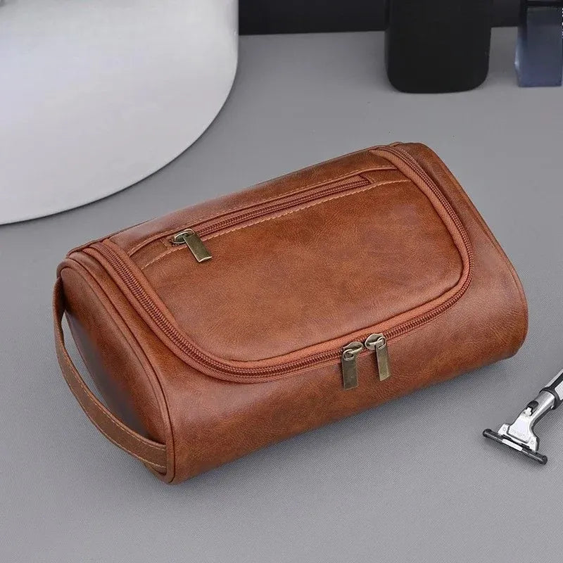 Trousse de Toilette PU Cuir Rétro Étanche – Voyage Unisexe