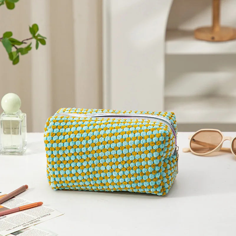 Trousse de toilette carrée en velours côtelé - Pochette zippée