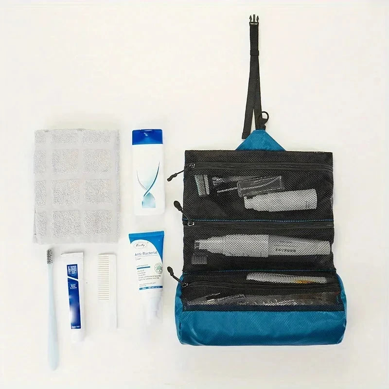 Trousse de toilette pliable étanche — Séparation humide/sèche, rangement maquillage