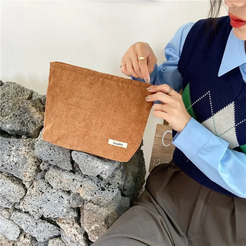 Trousse de Toilette Velours Côtelé – Grand Sac Cosmétique Voyage