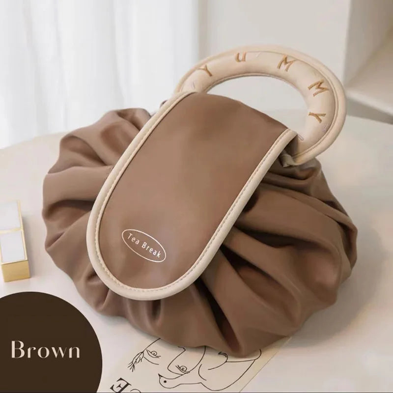 Trousse de Toilette PU Femme – Grande Capacité, Pochette à Cordon