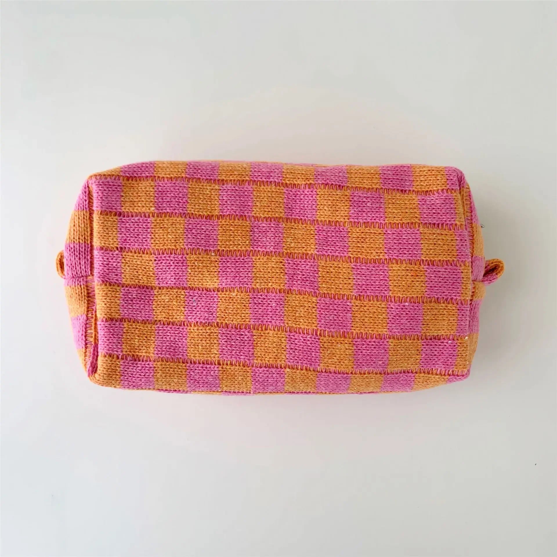 Trousse de Toilette Peluche à Carreaux Multicolores – Grande Capacité