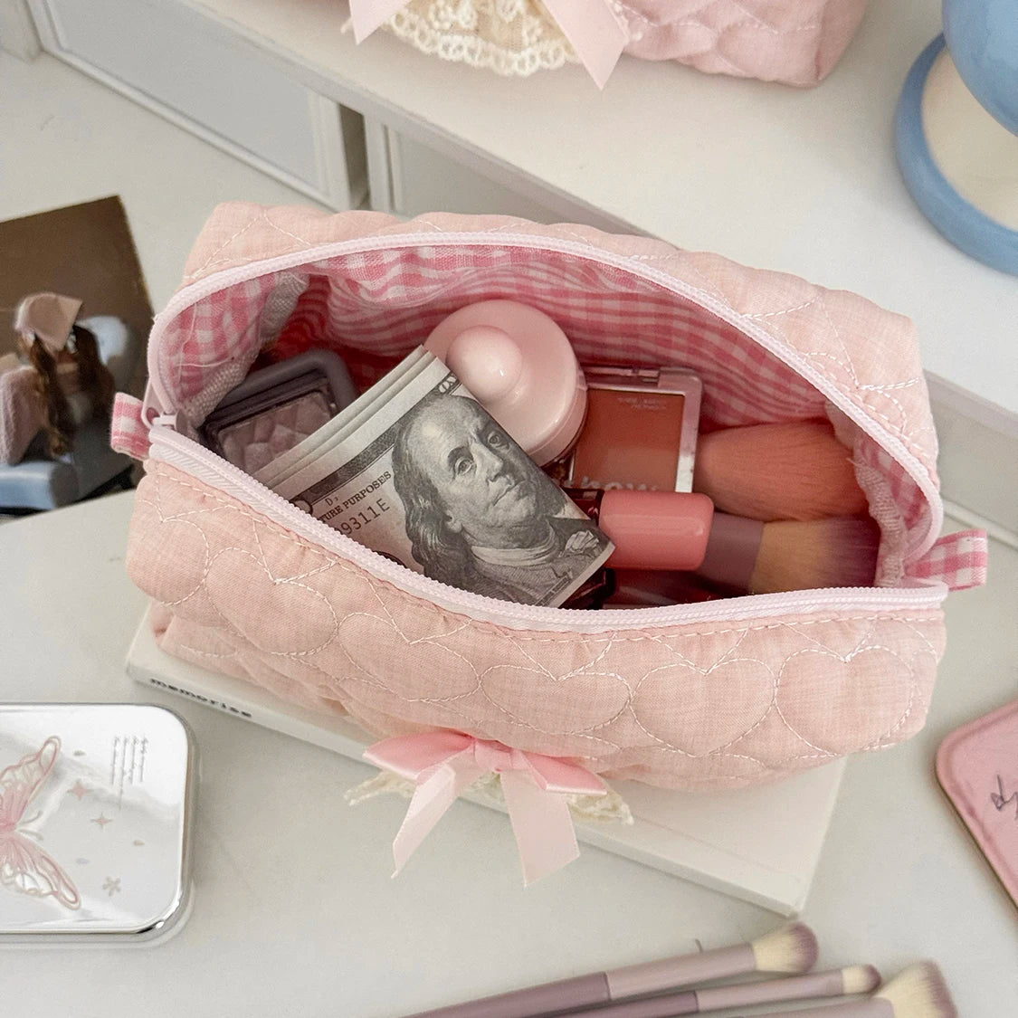 Trousse de Toilette Rose Noeud - Maquillage Voyage