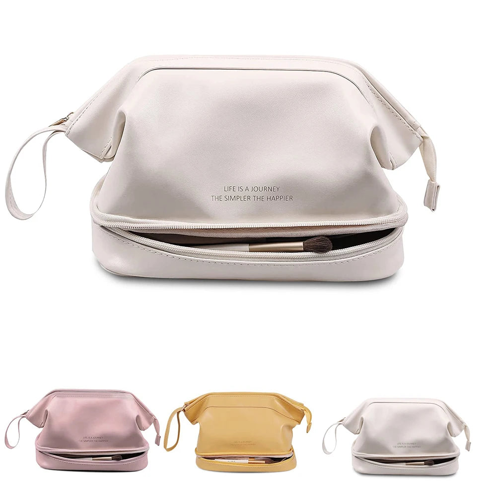 Trousse de Toilette Cuir Étanche à Double Couche – Maquillage Voyage