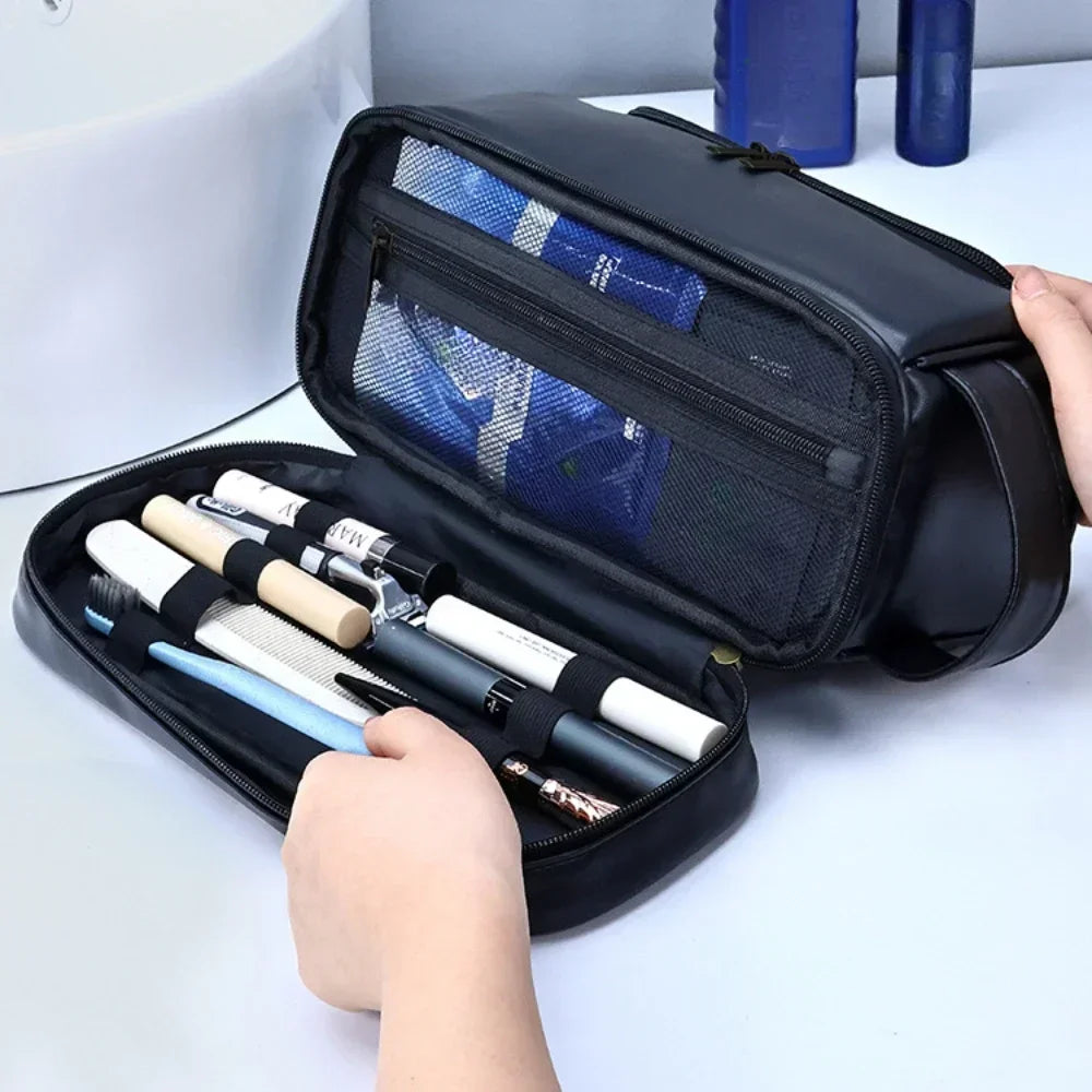 Trousse de toilette en cuir avec crochet – voyage unisexe