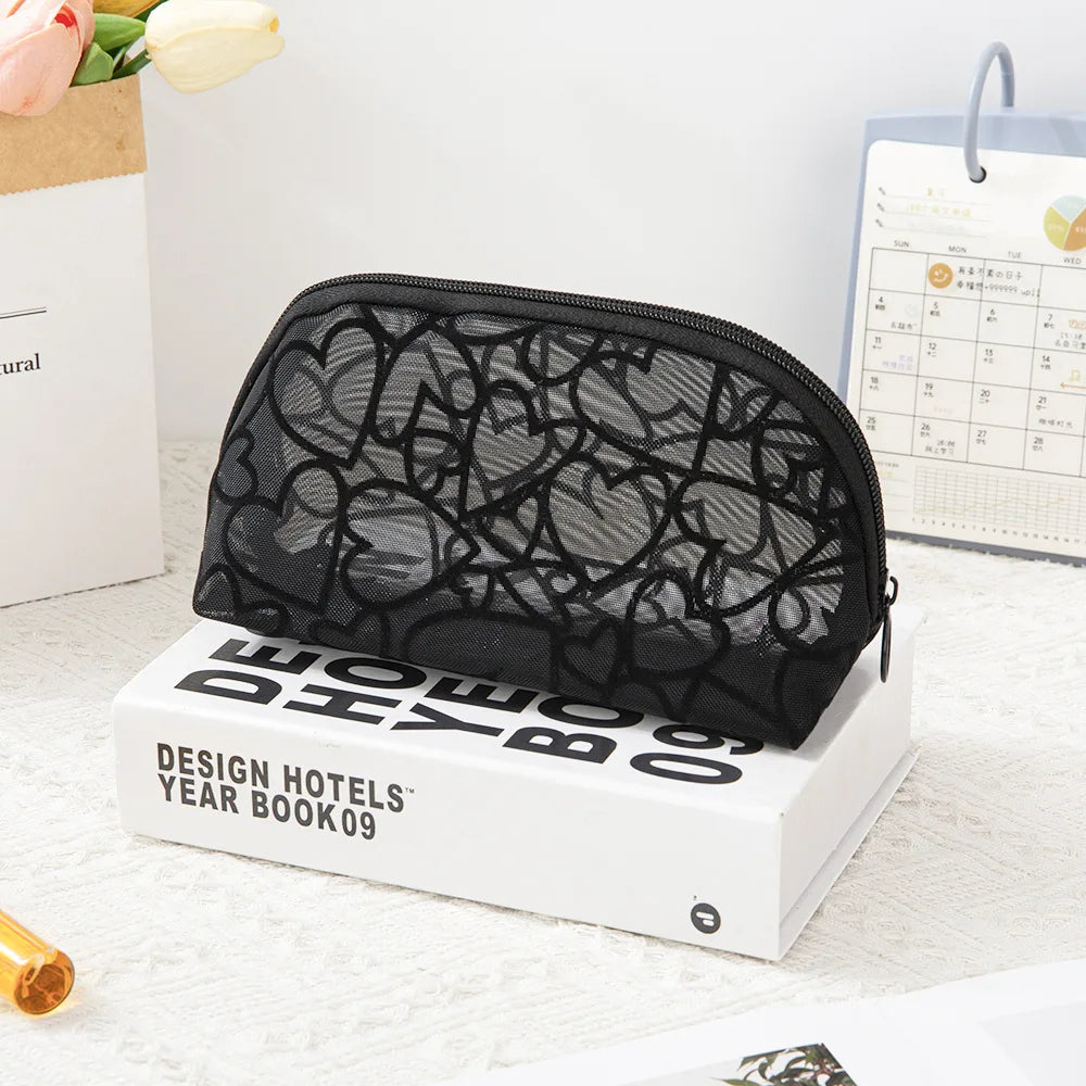 Trousse de Toilette Transparente Coeur – Mini Pochette Maquillage Zip