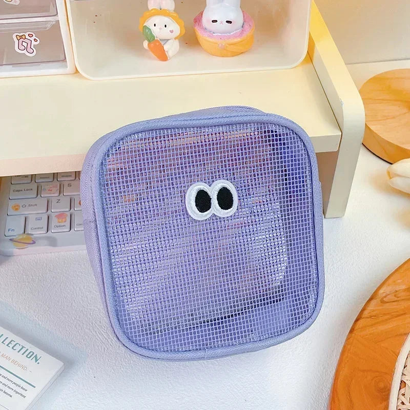 Trousse de Toilette Transparente en Maille – Maquillage Kawaii Couleurs Bonbon