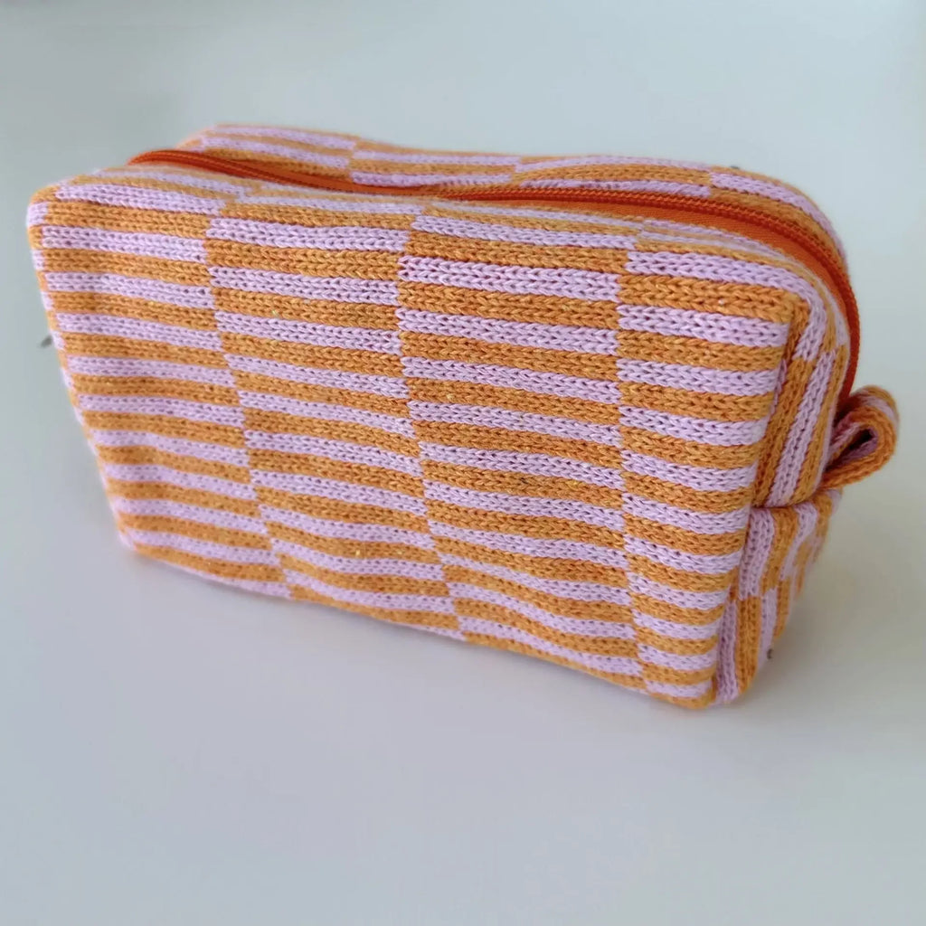 Trousse de Toilette Peluche à Carreaux Multicolores – Grande Capacité