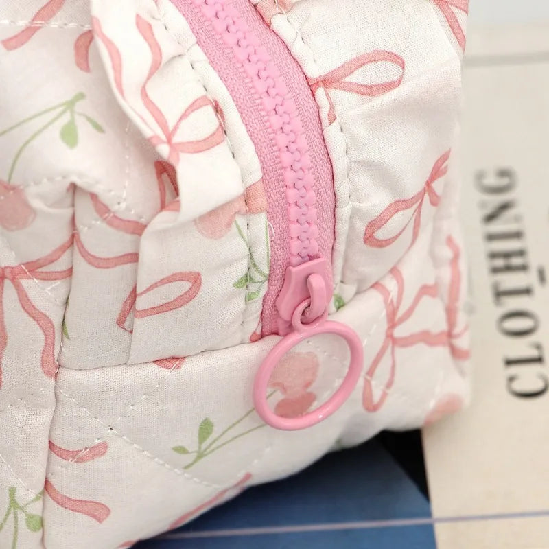 Trousse de Toilette Rose Motif Cerise – Grande Capacité, Organisateur de Maquillage, Voyage