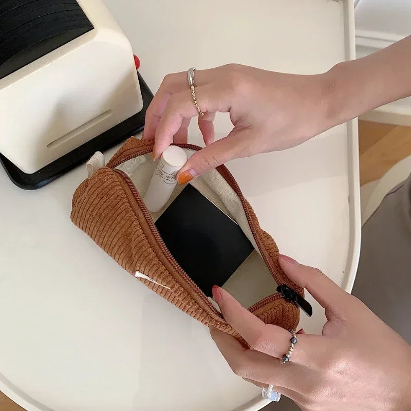 Trousse de Toilette Zip Voyage – Organisateur, Velours côtelé, Petite Pochette Maquillage