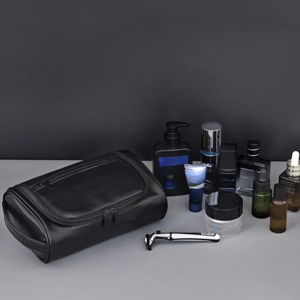 Trousse de Toilette PU Cuir Rétro Étanche – Voyage Unisexe
