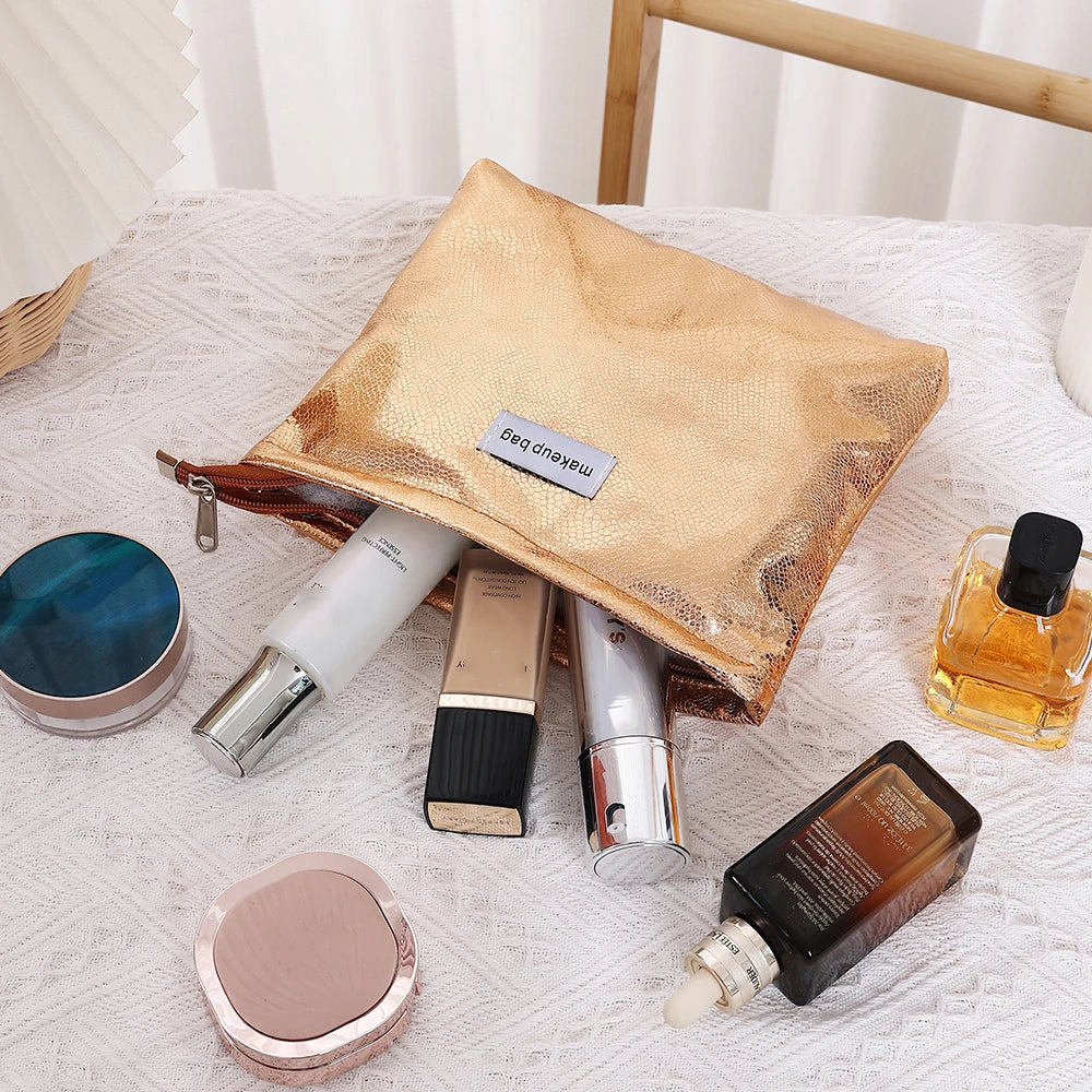 Trousse de Toilette Sequins Dorés – Organisateur Maquillage Portable
