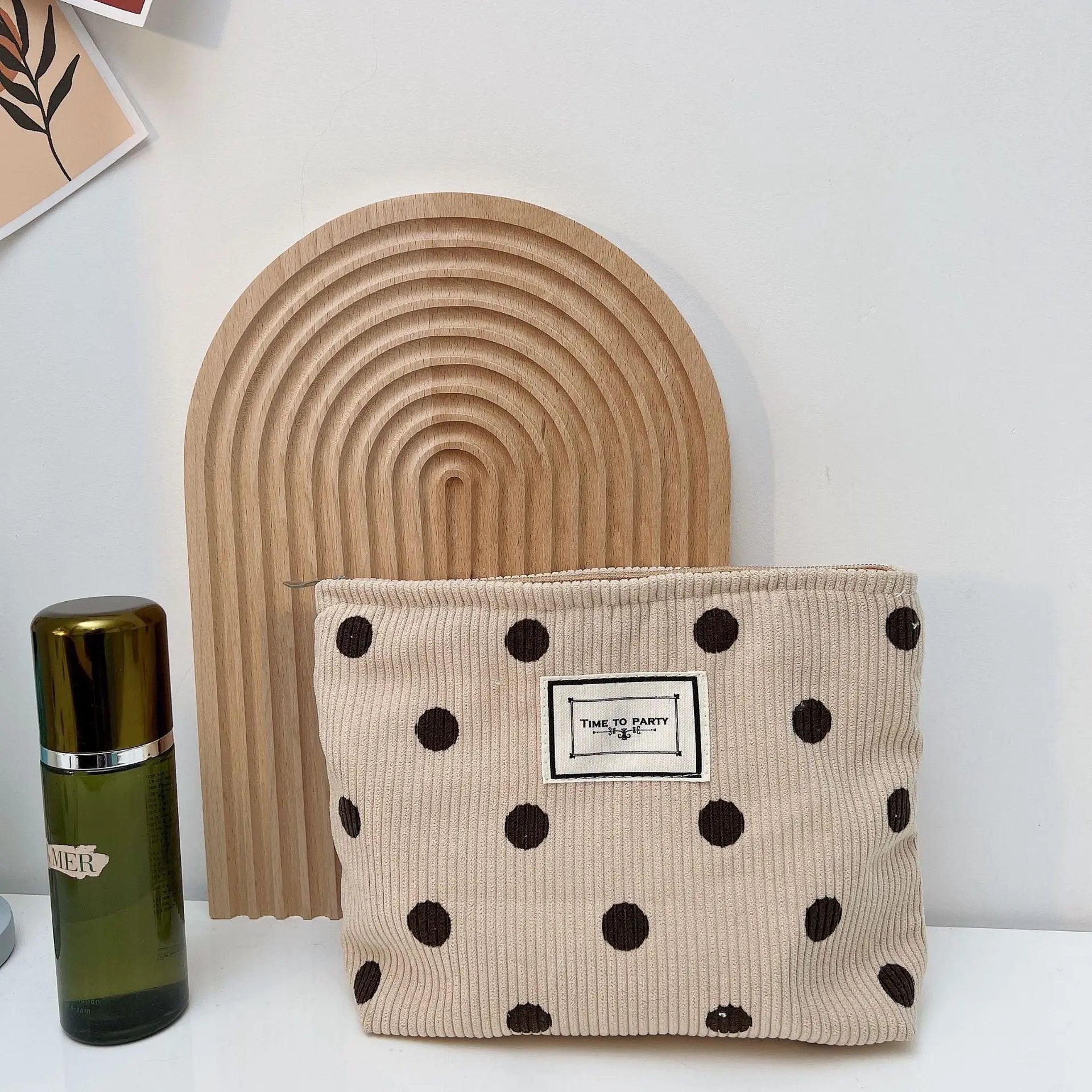 Trousse Dot Retro – Étui maquillage en velours côtelé, vintage et portable
