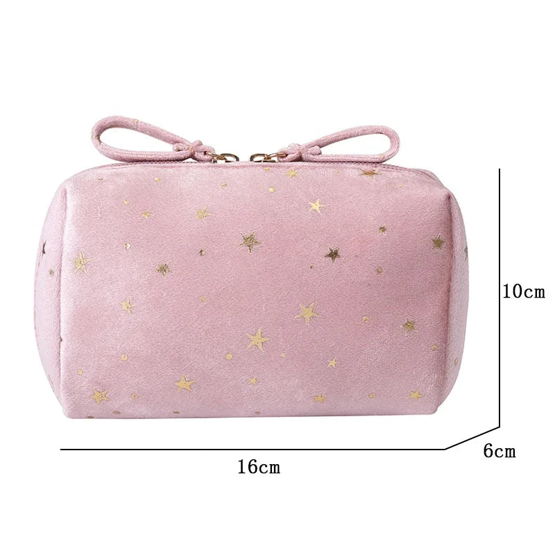 Trousse de Toilette Portable en Flanelle – Sac Cosmétique, Grande Capacité, Ciel Étoilé