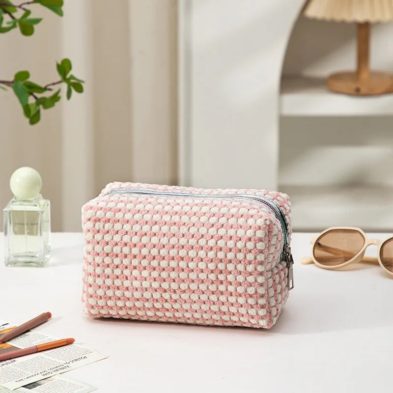 Trousse de toilette carrée en velours côtelé - Pochette zippée
