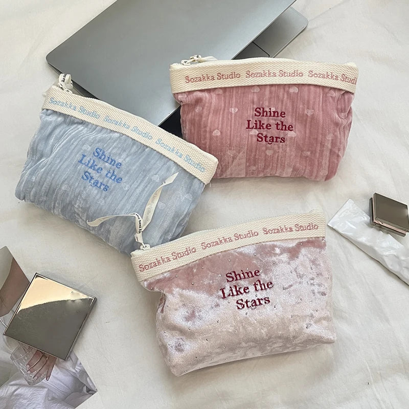 Trousse de Toilette Velours Fin – Grand Organisateur Cosmétique, Voyage pour Femme, Broderie Élégante