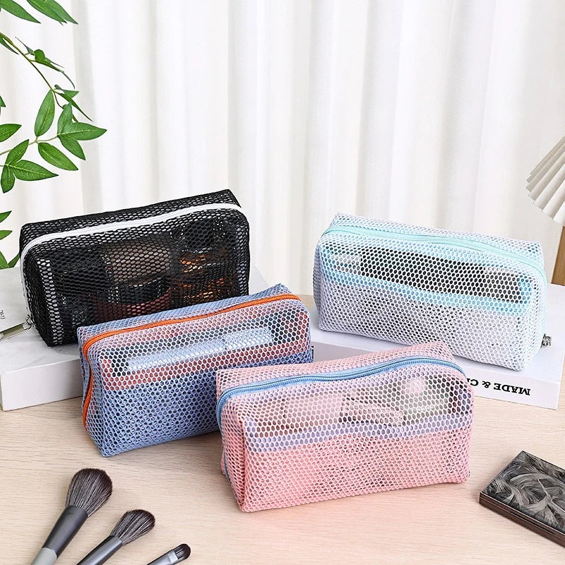 Trousse de toilette en mesh noir – Pochette maquillage zippée