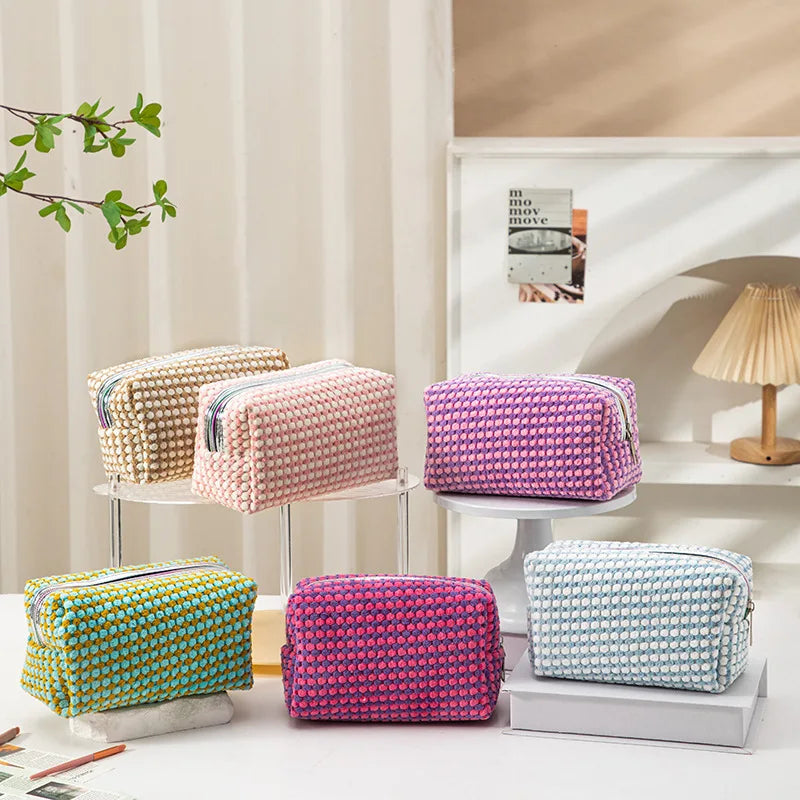 Trousse de toilette carrée en velours côtelé - Pochette zippée