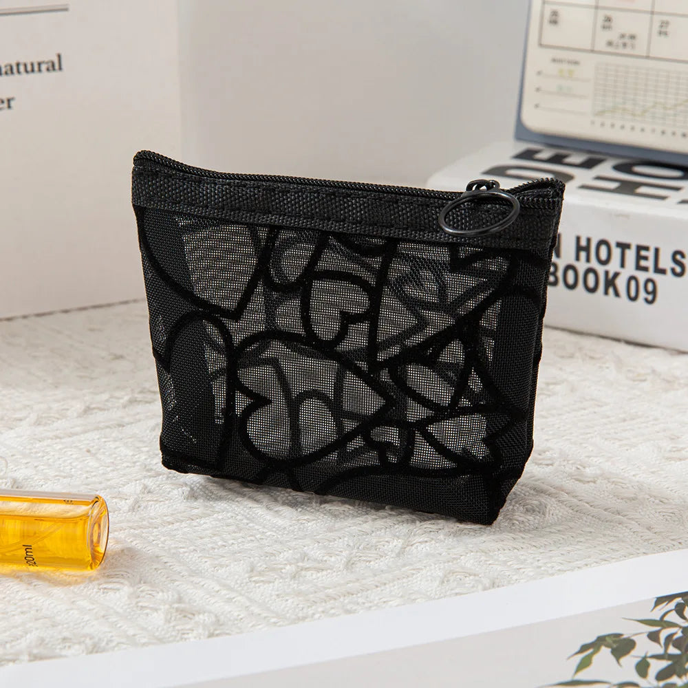 Trousse de Toilette Transparente Coeur – Mini Pochette Maquillage Zip