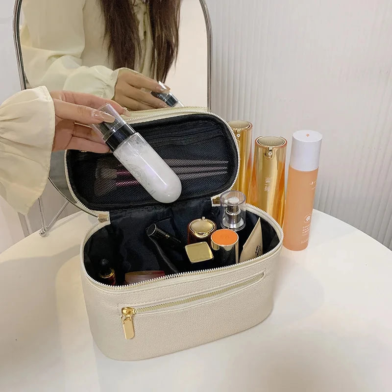 Trousse de toilette femme à double zip - Maquillage, cuir
