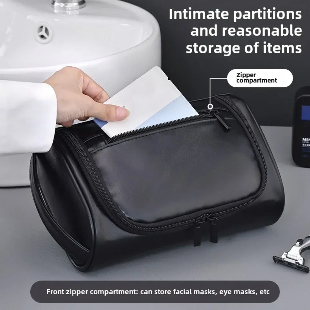 Trousse de Toilette PU Cuir Rétro Étanche – Voyage Unisexe
