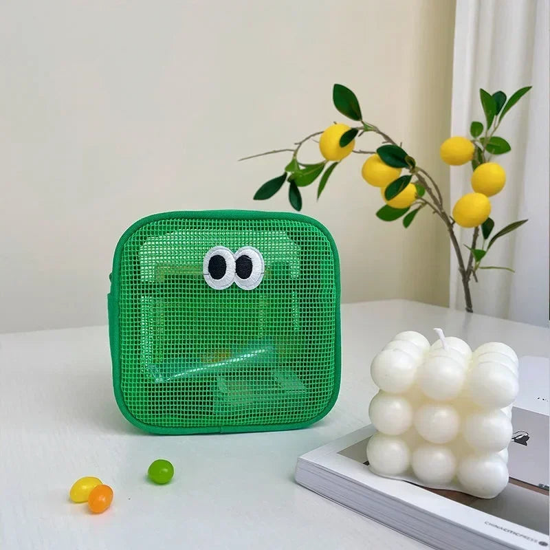 Trousse de Toilette Transparente en Maille – Maquillage Kawaii Couleurs Bonbon