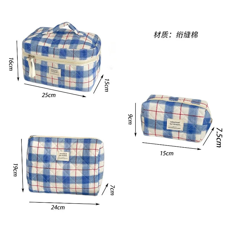 Trousse de Toilette Vintage Plaid - Maquillage Voyage en Coton Matelassé