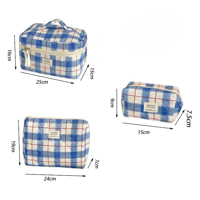 Trousse de Toilette Vintage Plaid - Maquillage Voyage en Coton Matelassé